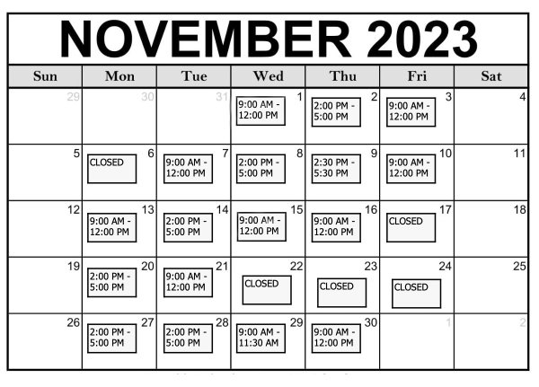 November 2023 Hours