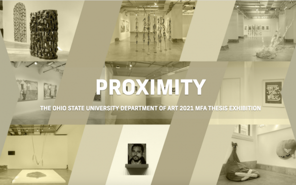 Six images of Student art with PROXIMITY exhibition title over them