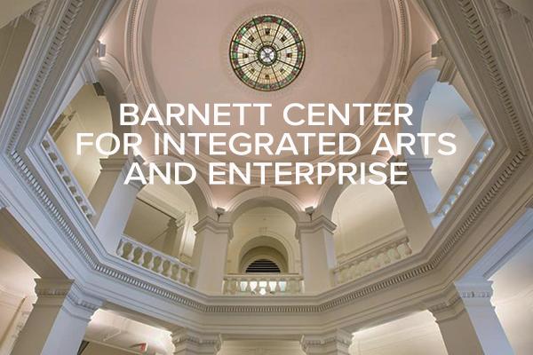 Brnett Center Title over image of Barnett Center rotunda space